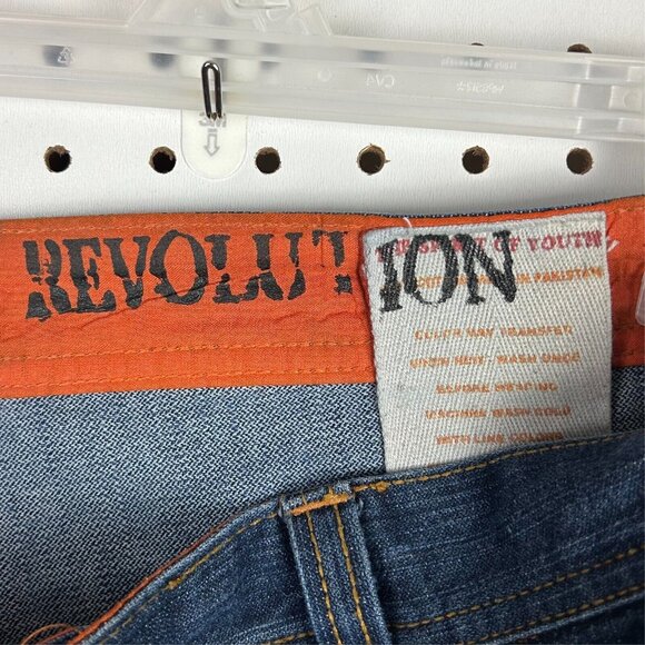 Revolution Y2K Jeans 38x34 Tribal Stitched Pockets Streetwear Skate Baggy Button - Picture 9 of 10